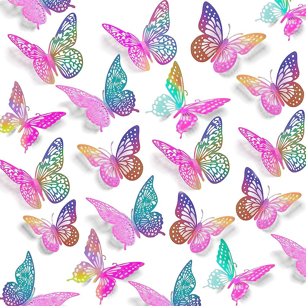 3D Butterfly Wall Stickers, 72 Pcs 3 Styles 3 Sizes, Removable Metallic Wall Sticker Room Mural D... | Amazon (US)