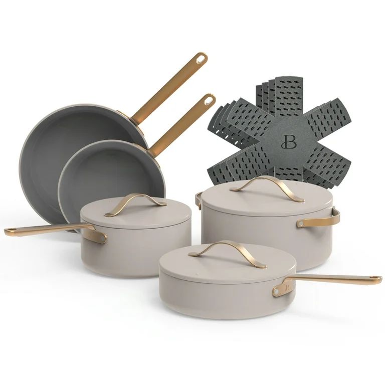 Beautiful 12pc Ceramic Non-Stick Cookware Set, Porcini Taupe by Drew Barrymore - Walmart.com | Walmart (US)