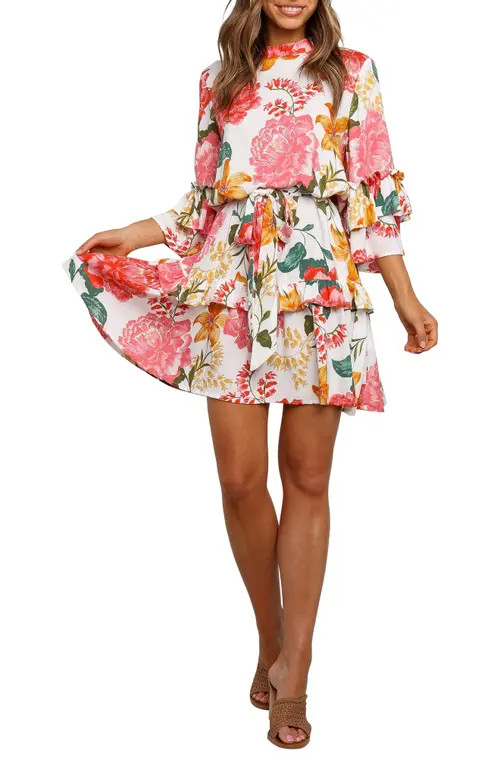 Petal & Pup Peta Floral Print Tiered Dress in White at Nordstrom, Size Large | Nordstrom