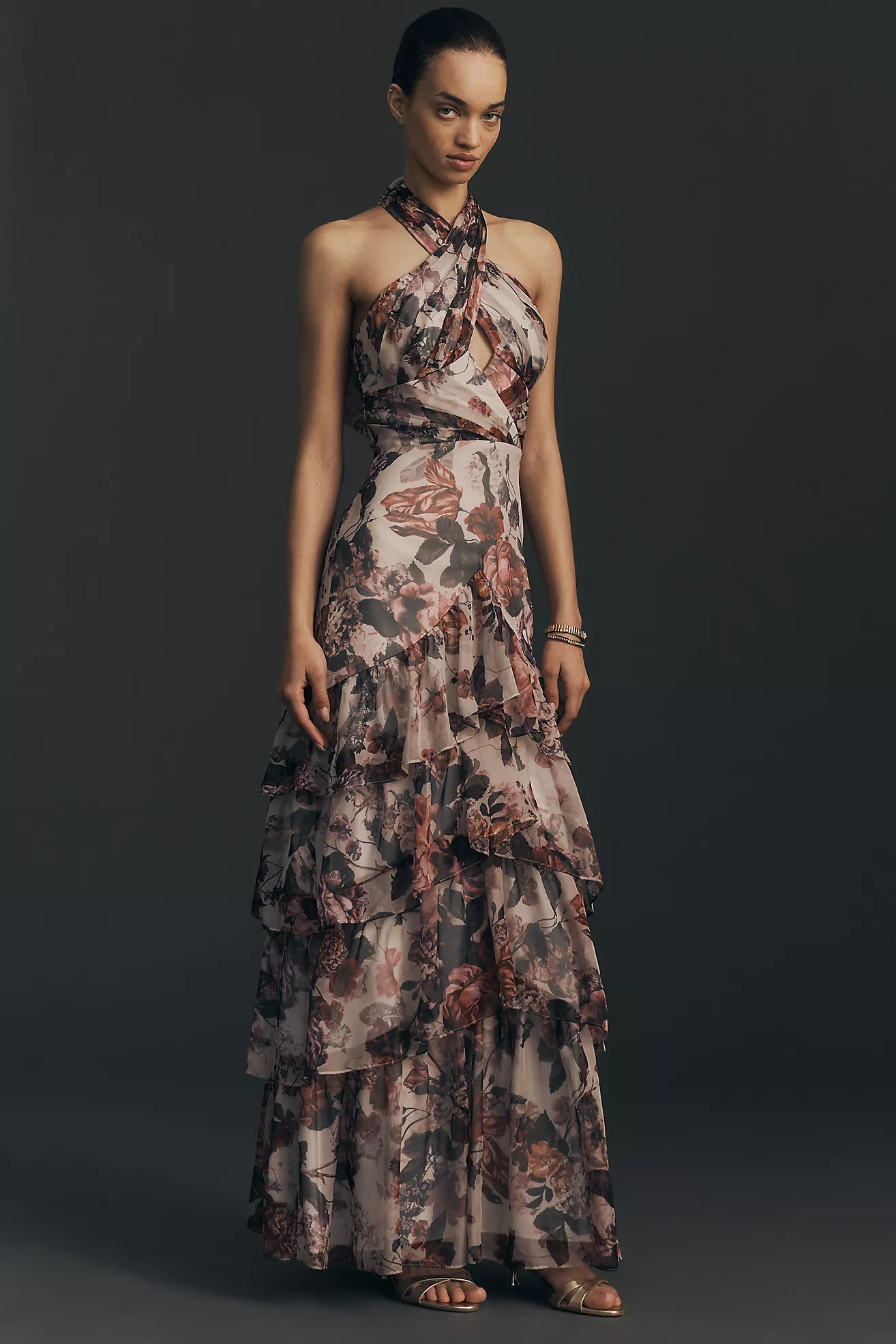 Dress The Population Maya Ruffle Halter Maxi Dress | Anthropologie (US)