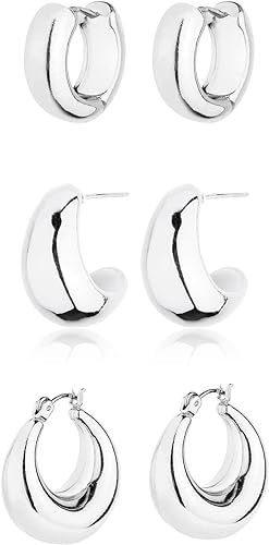 Gold Chunky Hoop Earrings Set for Women, 14K Gold Plated Twisted Huggie Hoop Earring Hypoallergen... | Amazon (US)