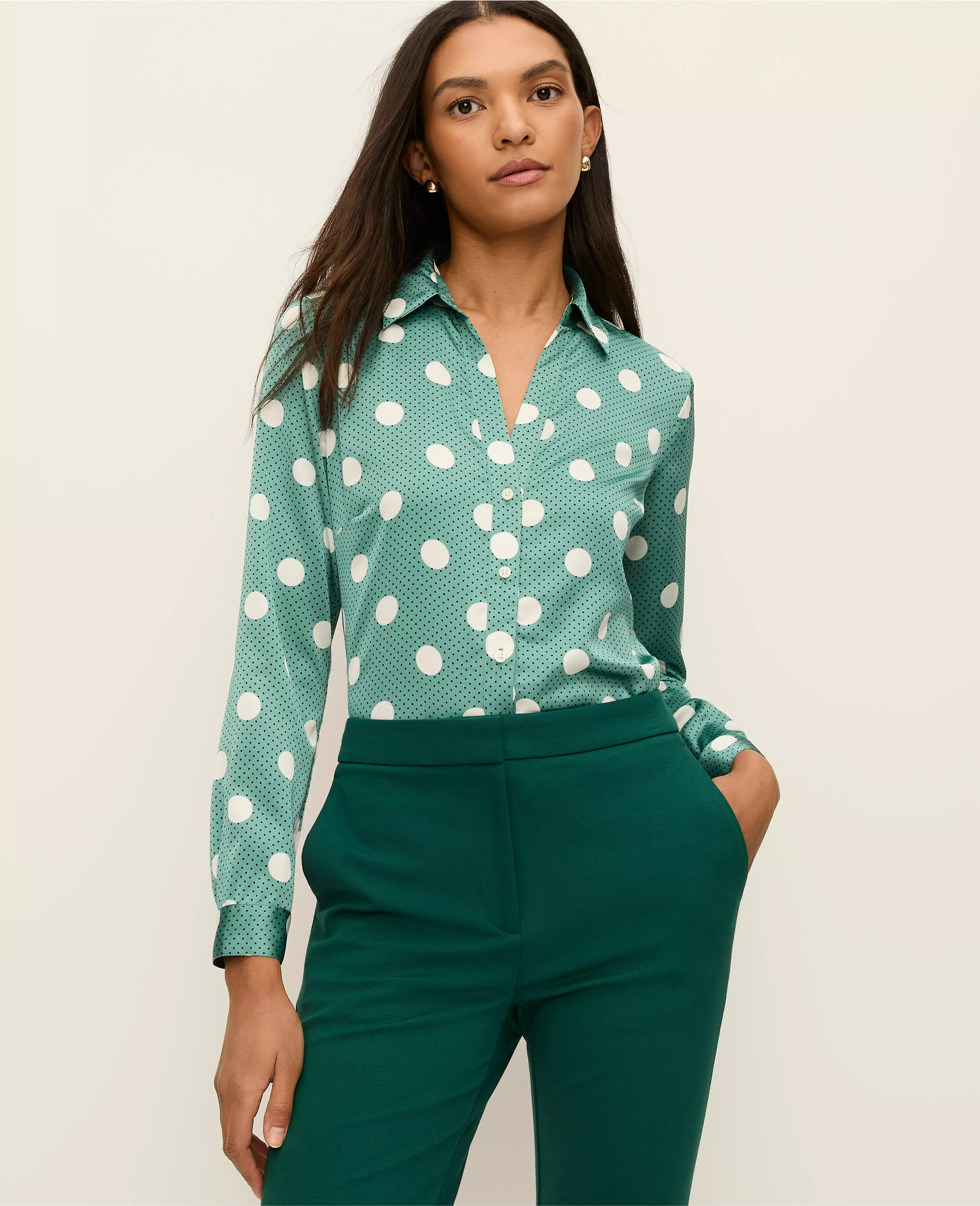 Dotted Satin Essential Shirt | Ann Taylor