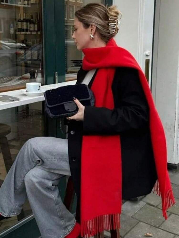 1pc Women Solid Color Faux Cashmere Scarf, Suitable For Seasonal Transition, Daily Wear, Windproo... | SHEIN