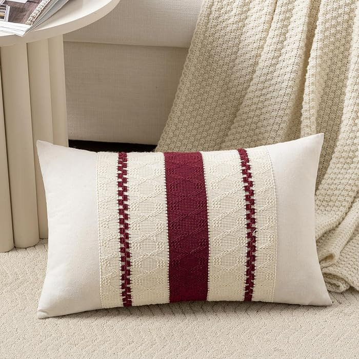 Fancy Homi Set of 1 Burgundy Boho Long Lumbar Decorative Throw Pillow Cover 12x20 Inch for Couch ... | Amazon (US)
