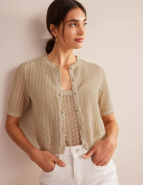 Cropped Short Sleeve Cardigan - Gold Sparkle | Boden (US)