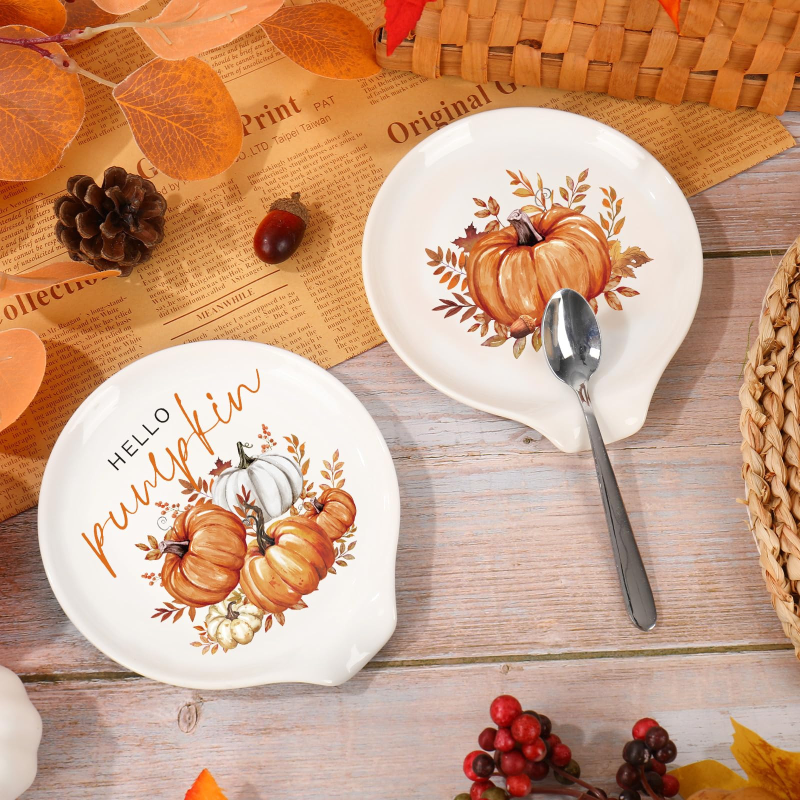 Whaline 2 Pcs 4.7 Inch Fall Ceramic Spoon Rest Small Orange Pumpkin Coffee Spoon Holder for Coffe... | Amazon (US)