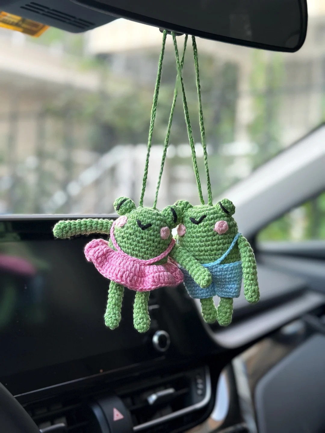 Cute Frog Car Mirror Hanging Accessories, Crochet Car Charm, Ballerina Frog Rear Mirror Hanging, ... | Etsy (US)