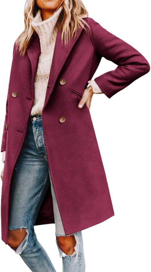 Yousify Womens Notched Lapel Collar Double Breasted Pea Coat Winter Wool Blend Over Coats Long Ja... | Amazon (US)