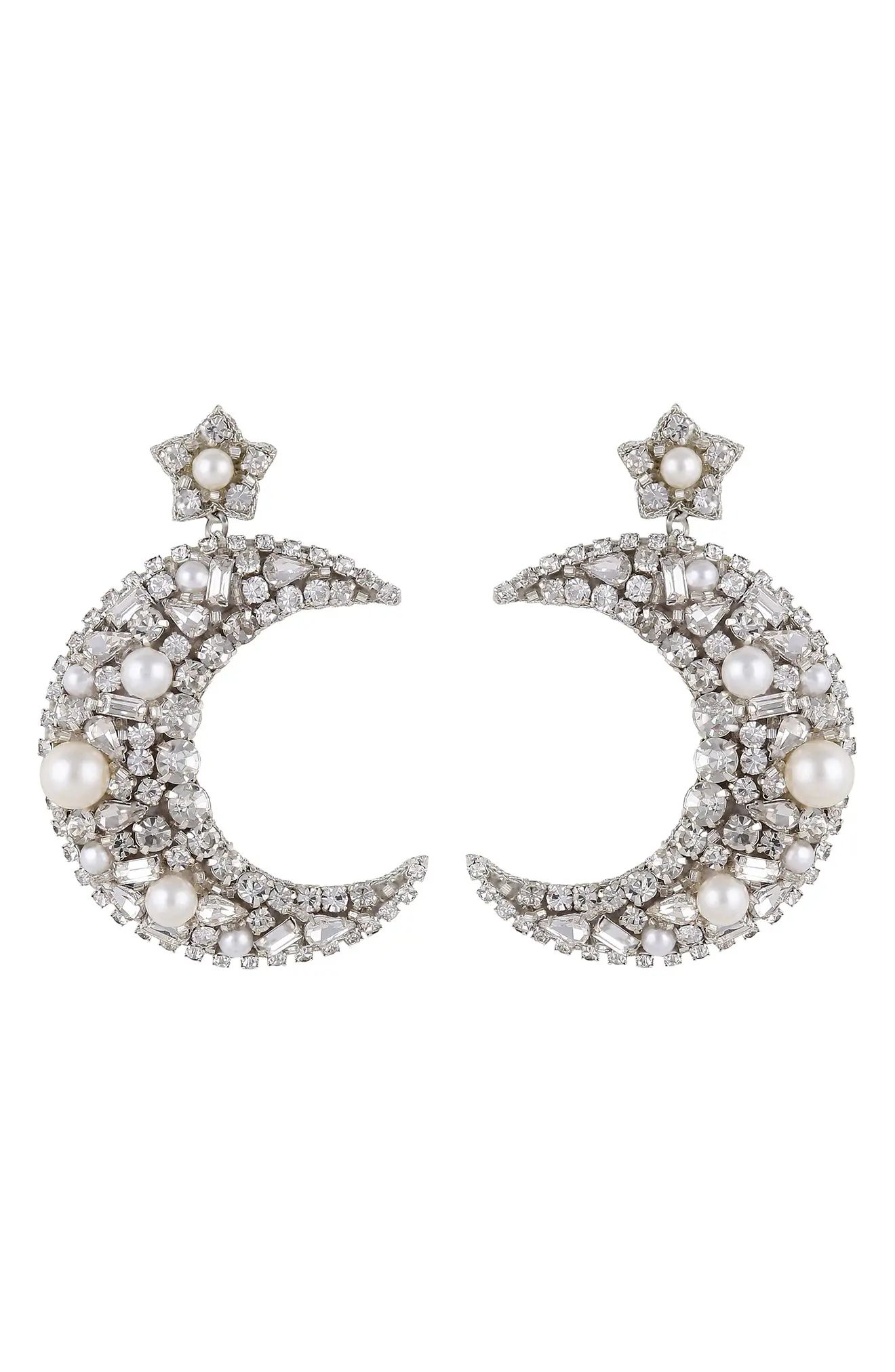 Deepa Gurnani Lavender Crystal Crescent Earrings in Silver at Nordstrom | Nordstrom