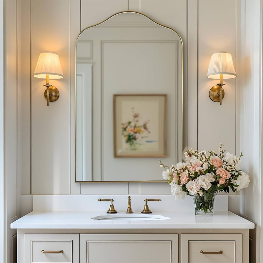 ANDY STAR Brass Scalloped Arched Wall Mirror, 22x35 Brushed Gold Irregular Bathroom Mirror with C... | Amazon (US)