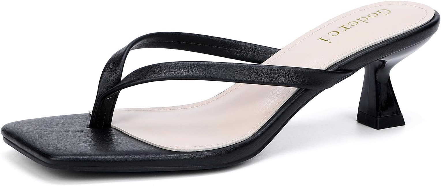 Goderci Kitten Flip Flop Thong Low Heels for Women Square Open Toe Slip On Heeled Sandals | Amazon (US)