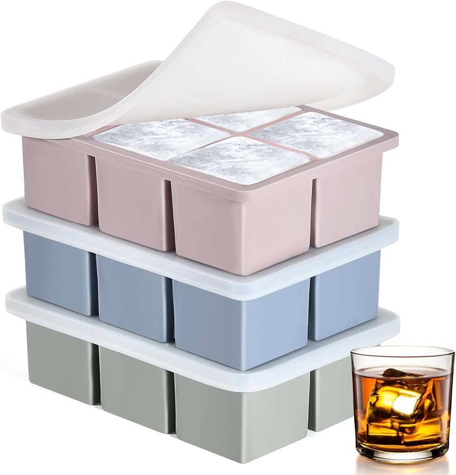 3 Pack Large Silicone Ice Cube Trays for Whiskey, Easy Release 2 inch Cube Ice Trays for Cocktail... | Amazon (UK)