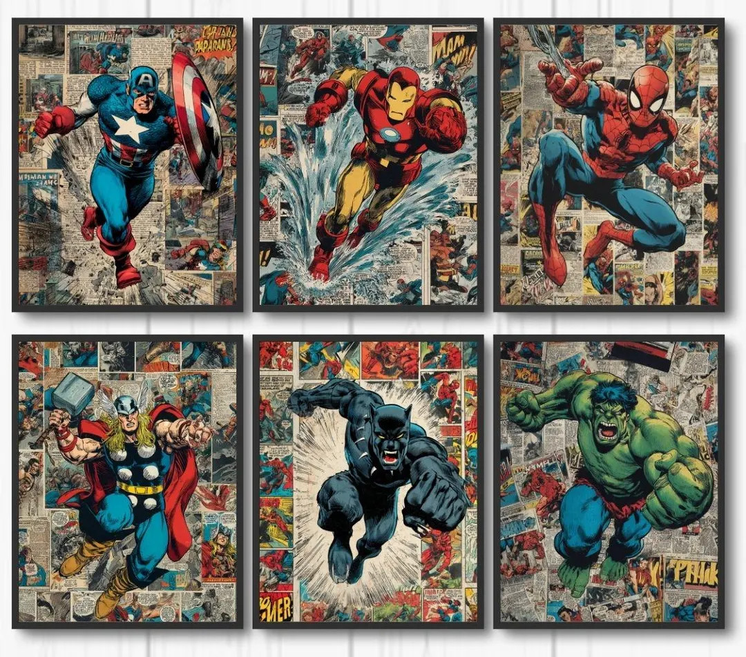 Vintage Superheroes Comic Wall Art: Kids Room Decor, Digital Download - Etsy | Etsy (US)