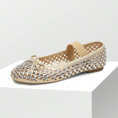 Dream Pairs Women Rhinestone Hollow Out Ballet Flats Elastic Strap Bow Knot Stylish Comfortable Soft Slip-On Breathable Fashion Party Shine Flats Shoe | SHEIN