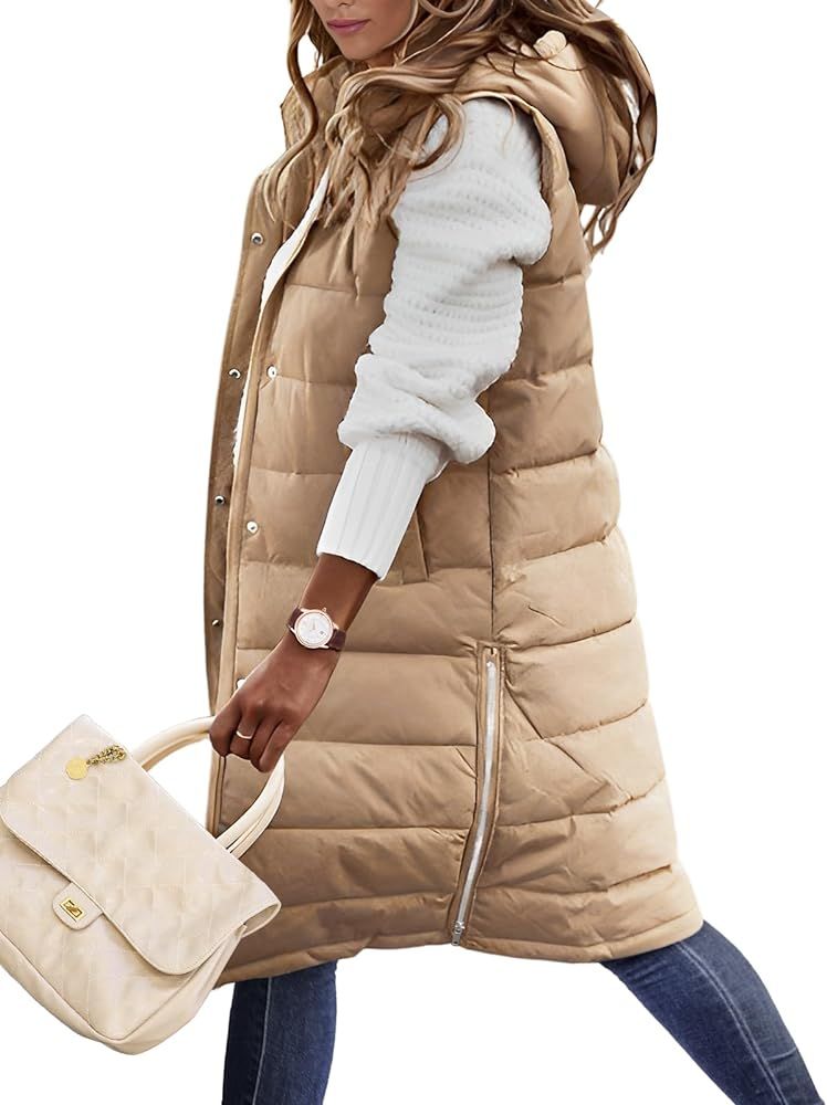 HEEKPEK Womens Puffer Vest Winter Hooded Sleeveless Zip Up Long Puffy Jacket Warm Thick Quilted C... | Amazon (US)