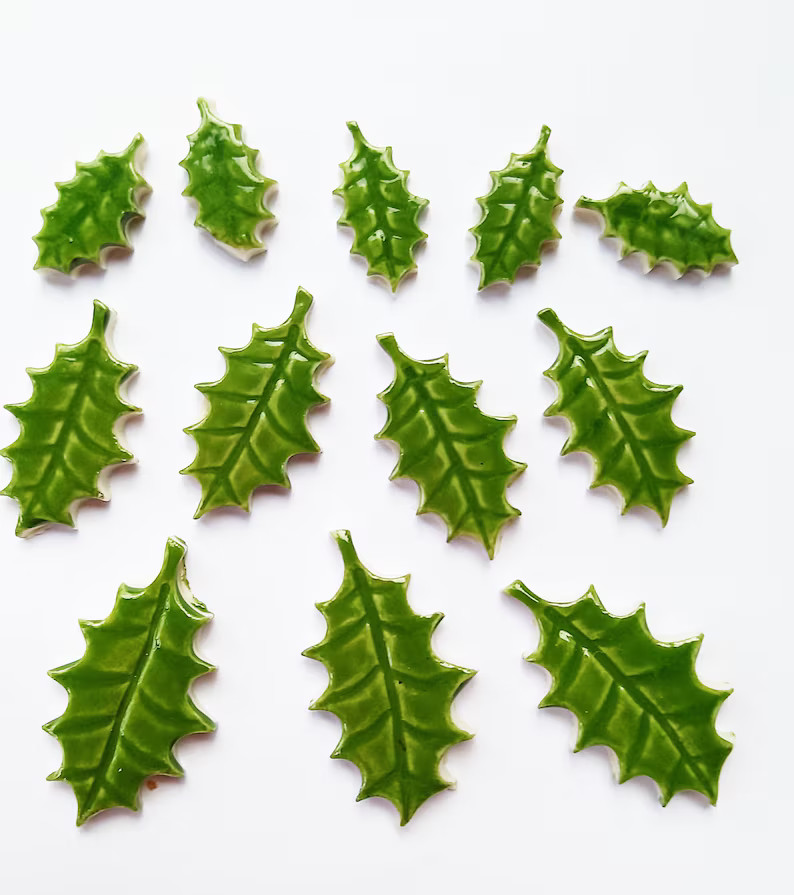 Mosaic Holly and Berries Ceramic Leaf Tiles Mosaic Shapes - Etsy | Etsy (US)