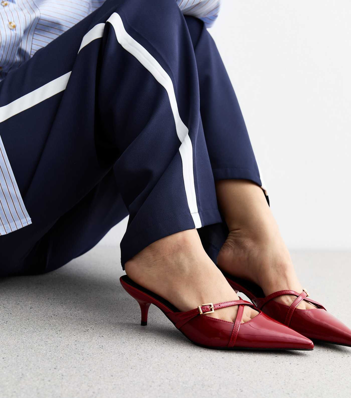 Red Patent Kitten Heel Pointed Mules | New Look | New Look (UK)