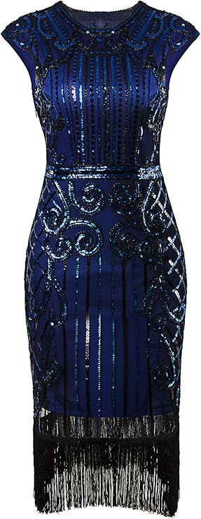 VIJIV 1920s Vintage Inspired Sequin Embellished Fringe Long Gatsby Flapper Dress | Amazon (US)
