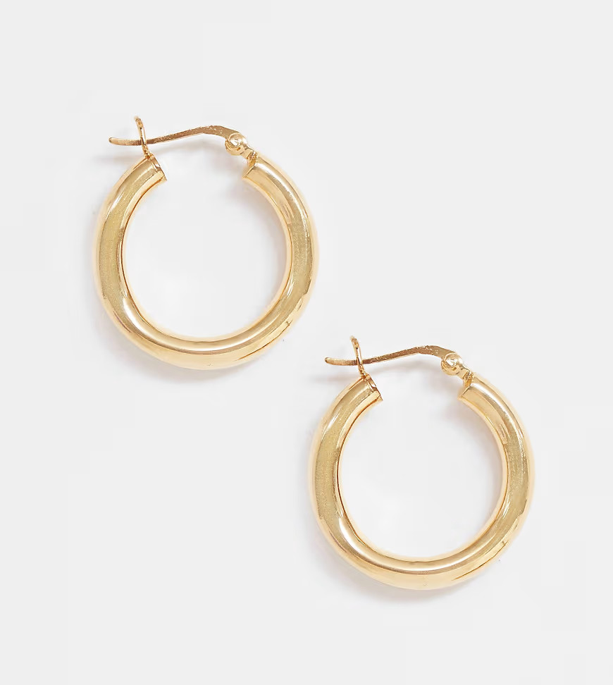 ASOS DESIGN sterling silver with gold plate tube hoop earrings in 25mm | ASOS (Global)