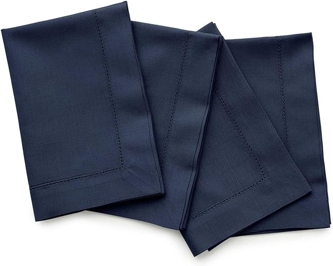 Solino Home Cotton Linen Napkins Navy – Set of 4, Natural Fabric Hemstitch Dinner Napkins 20 x ... | Amazon (US)