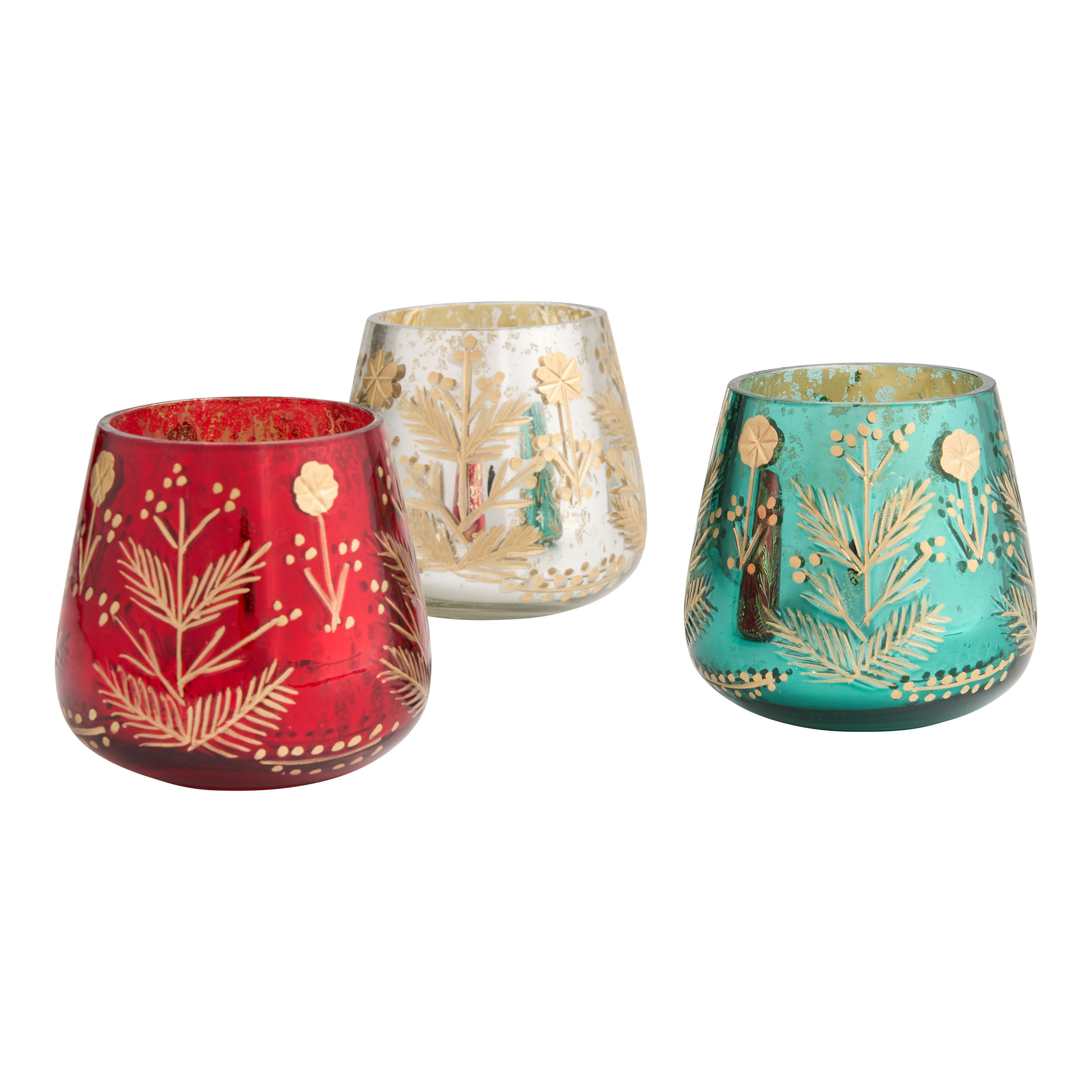 Mercury Glass Hand Etched Tealight Candle Holders Set of 3 | World Market