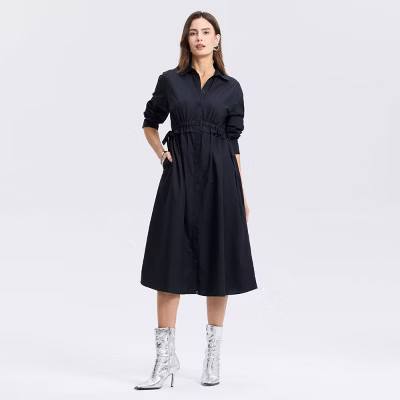 Women's Long Sleeve Midi Shirtdress - A New Day™ Black XXL | Target