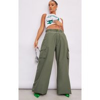 Khaki Pocket Side Coated Wide Leg Cargo Bottoms | PrettyLittleThing IE