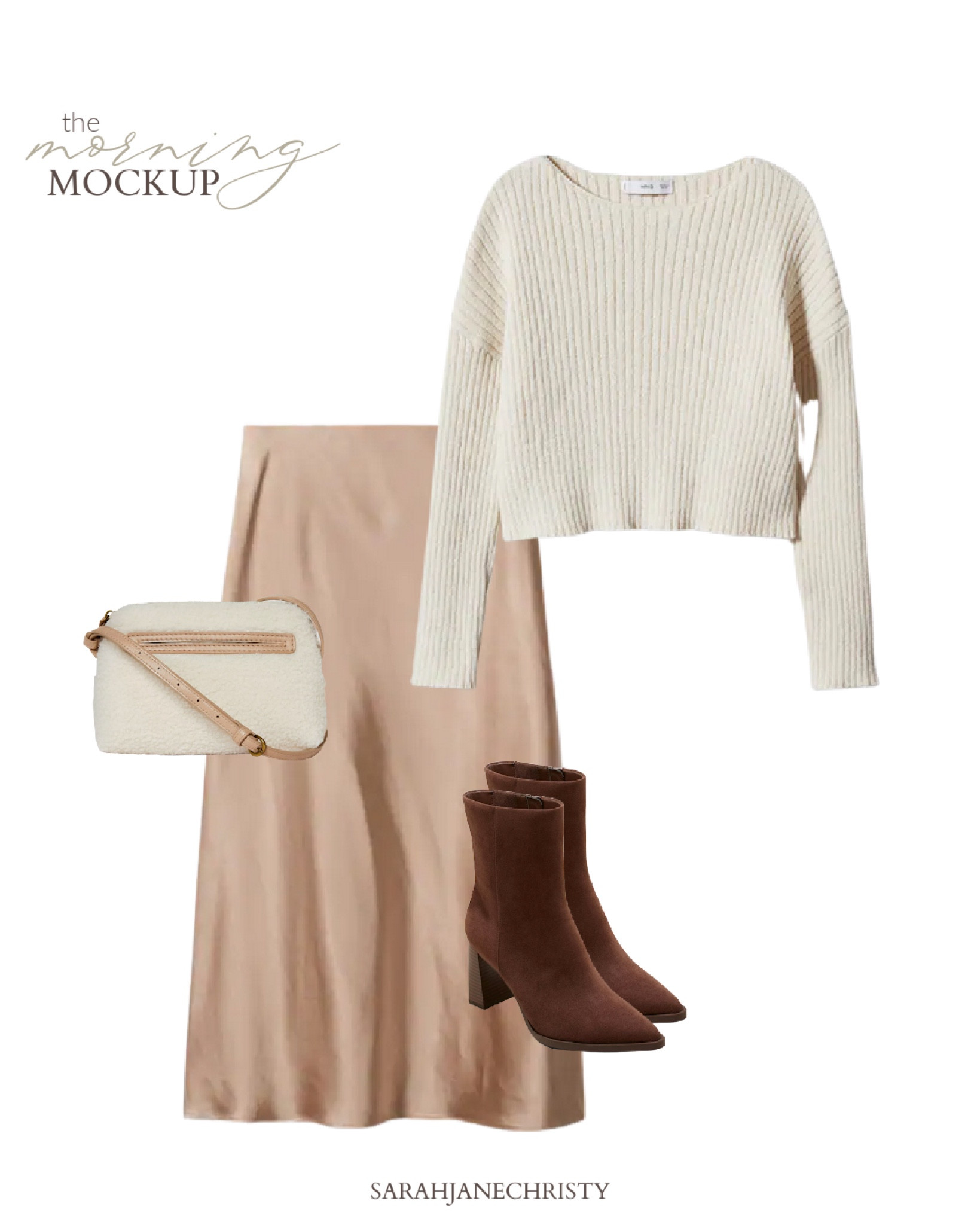 satin skirt outfit , silk skirt , neutral midi skirt , cropped ribbed sweater , fall outfit ideas , cute fall outfit , Sherpa bag , teddy bag

#LTKfindsunder50 #LTKstyletip