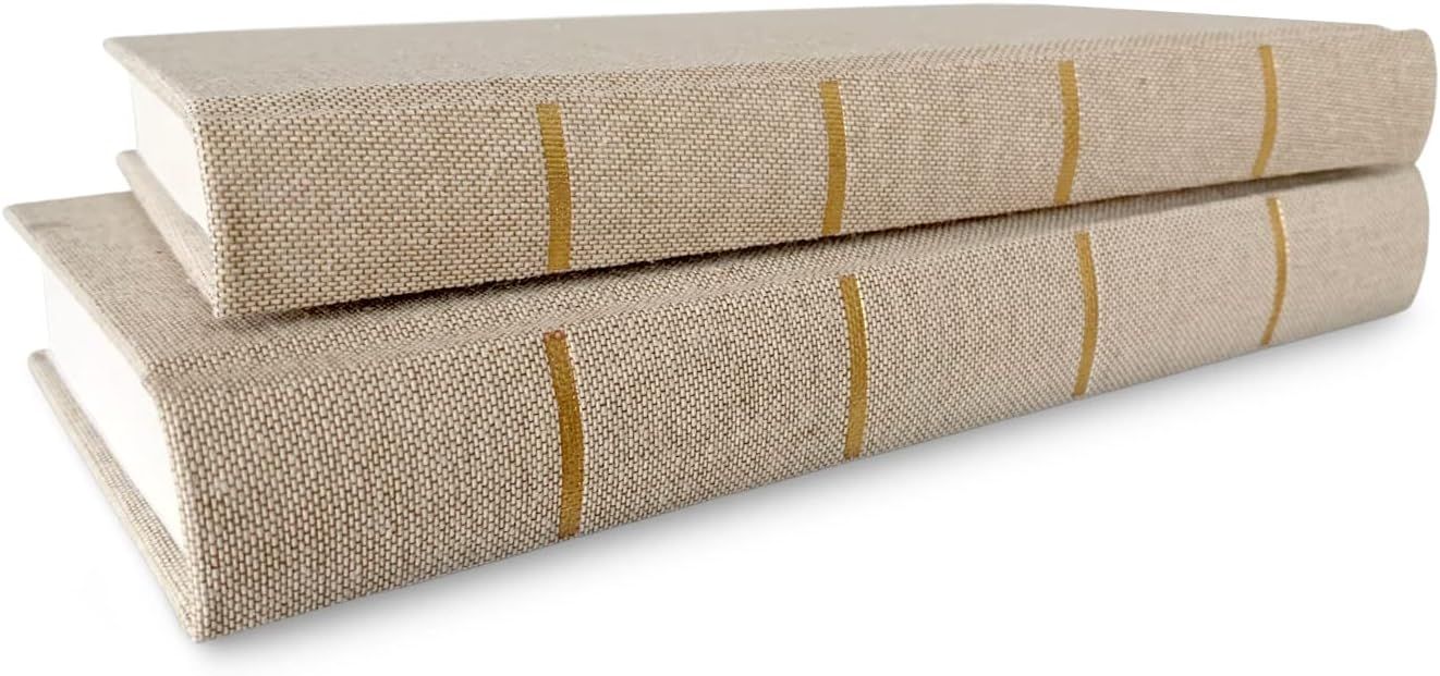 Textured Linen Home Decor Book (Brown with Gold Lines) | Amazon (US)