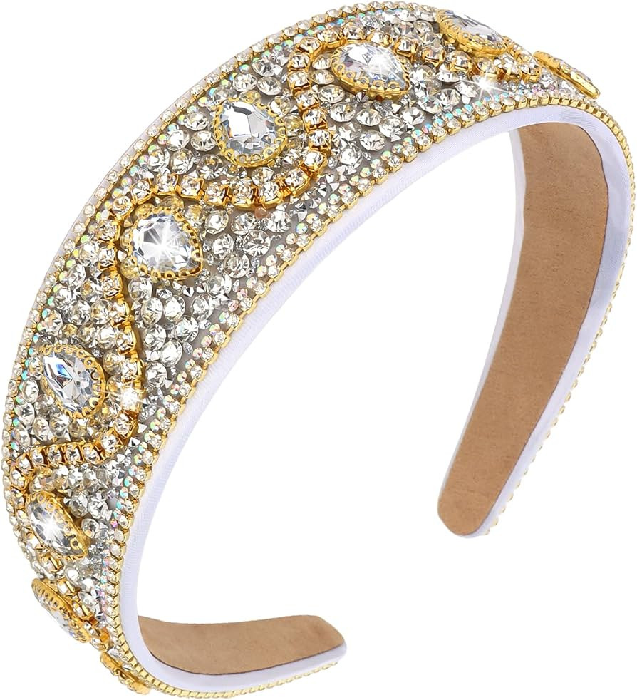 Wecoe AB Silver Rhinestone Headband Women Wide Fancy Sparkly Bling Sequin Glitter Crystal Jeweled... | Amazon (US)