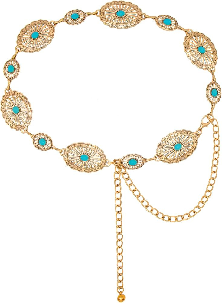 TOPACC Western Metal Concho Belt for Women Cowgirl Chain Belts for Dresses Jeans Country Concert ... | Amazon (US)