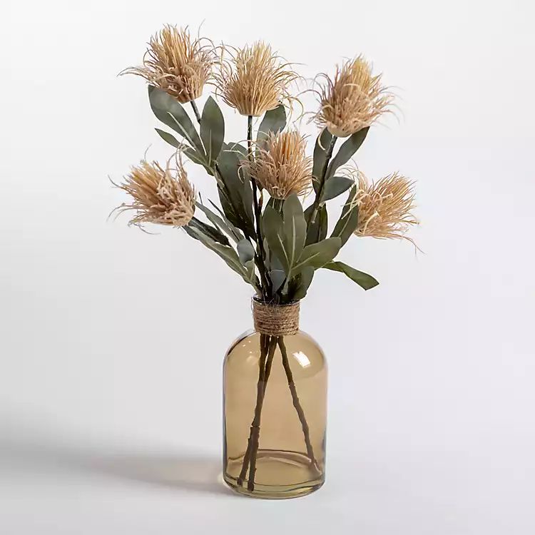 New! Beige Thistle Arrangement in Glass Vase | Kirkland's Home
