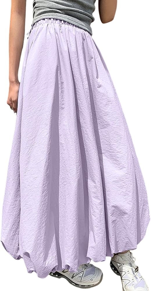 Yimoon Women Bubble Skirt Y2k High Waisted A-Line Long Skirt Ruffle Pleated Summer Casual Puff Mi... | Amazon (US)