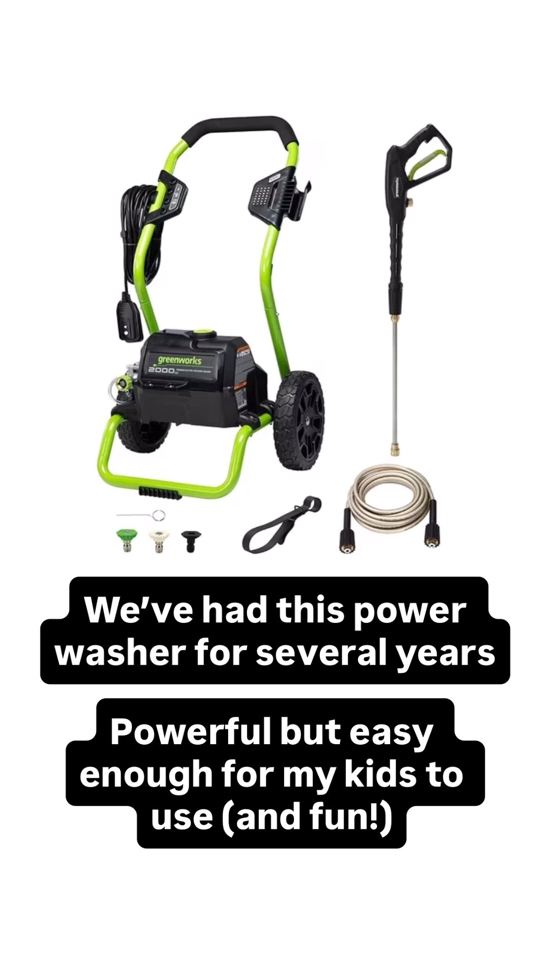 We’ve had our power washer for several years! It’s powerful but easy enough for my kids to use (and fun!) 

Two of my daughters made $90 one  afternoon power washing neighbors’ trash cans!

#LTKHome