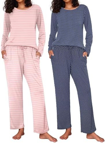 Ekouaer 2 Pack Womens Pajama Sets Long Sleeve Pjs Lounge Set Soft Comfy Sleepwear Winter Loungewe... | Amazon (US)