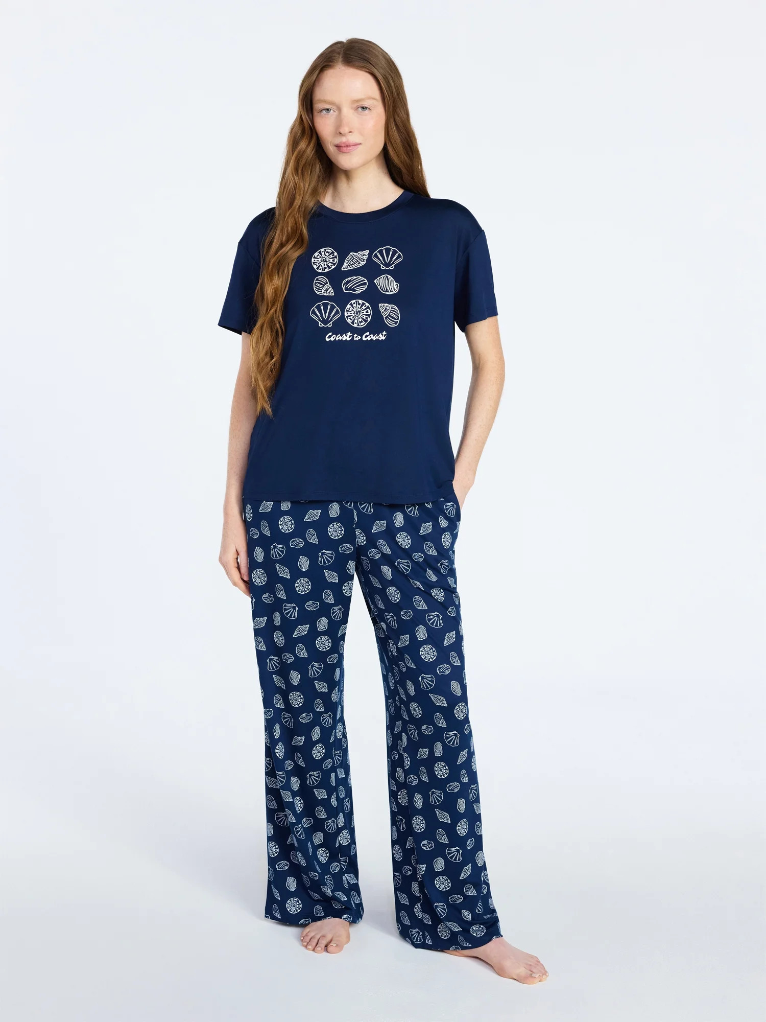 Joyspun Women's Dreamy Soft Collection Short Sleeve Sleep Top and Open Leg Pants Set, 2-Piece, Si... | Walmart (US)