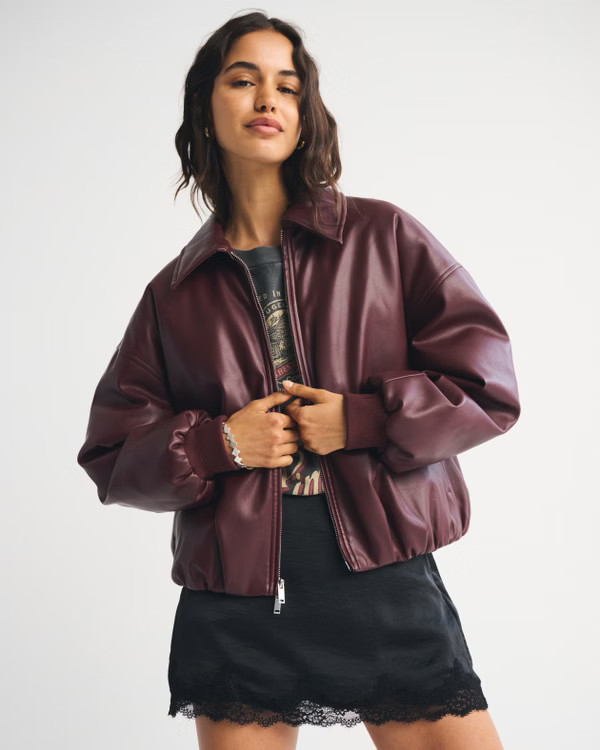 Vegan Leather Bubble Hem Coat | Abercrombie & Fitch (US)