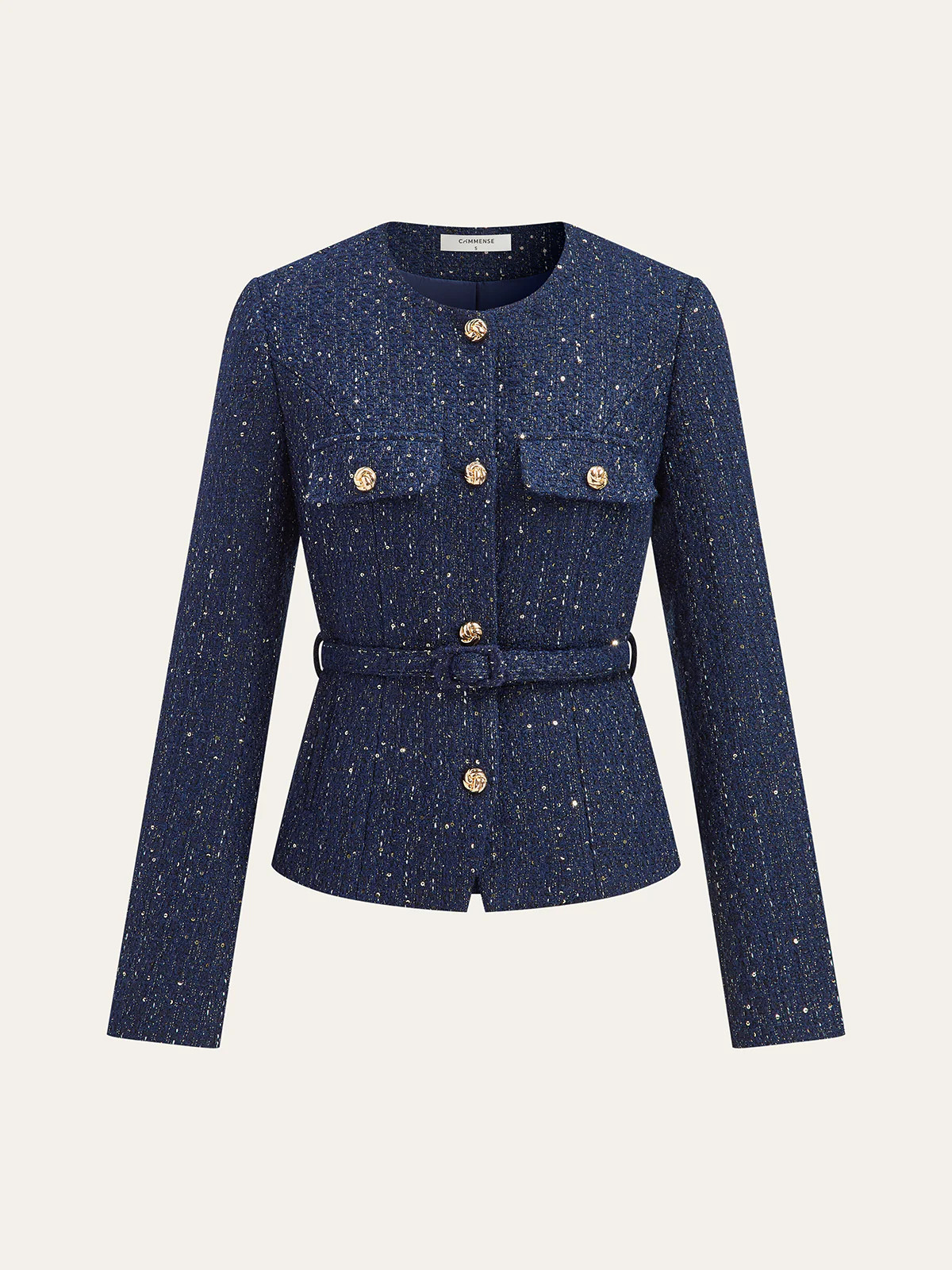 Metallic Button Tweed Jacket | Commense