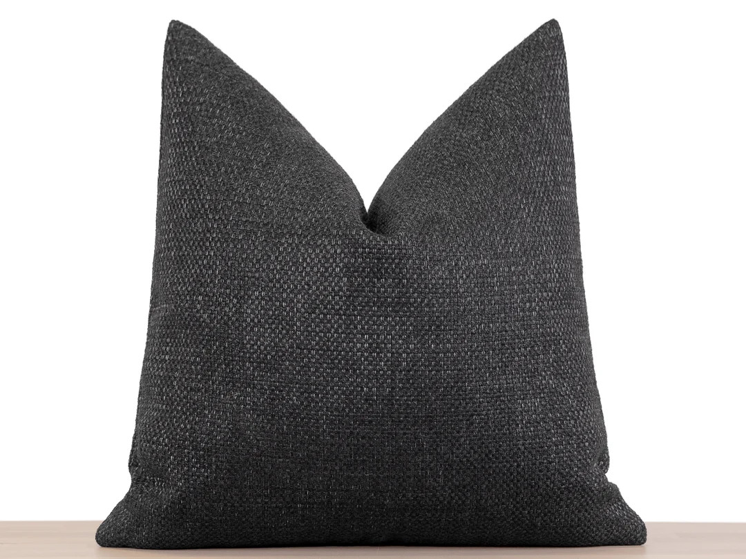 Woven Dark Gray Pillow Cover, Throw Pillow Cover, Euro Sham Cover, Boho Pillow Cover, Grey Cushio... | Etsy (US)