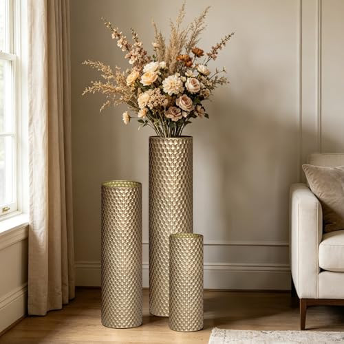 NOLIPED Gold Tall Floor Vase - Set of 3 Brass Large Metal Decorative Vases | Amazon (US)