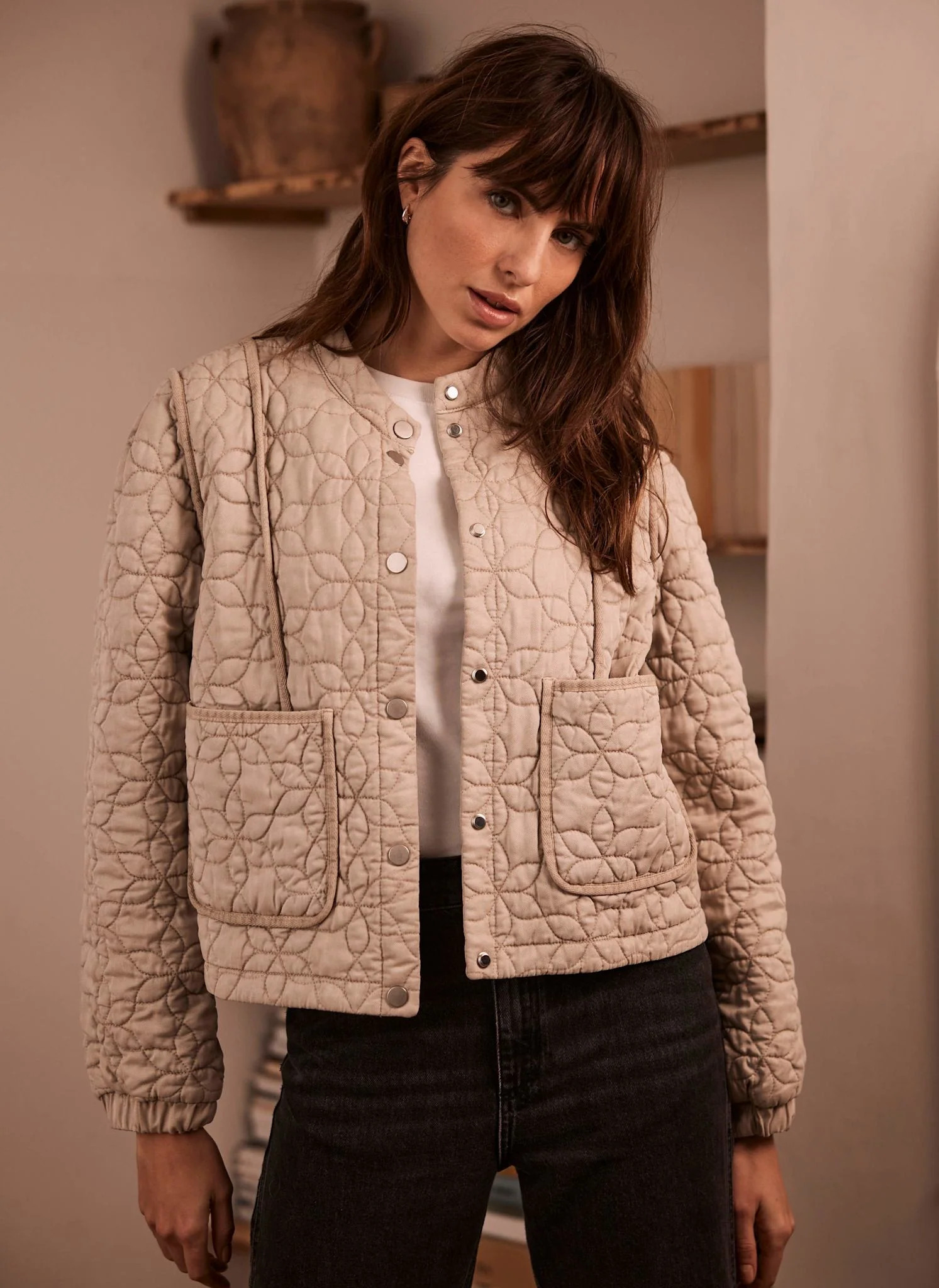 Beige Washed Quilted Jacket | Mint Velvet