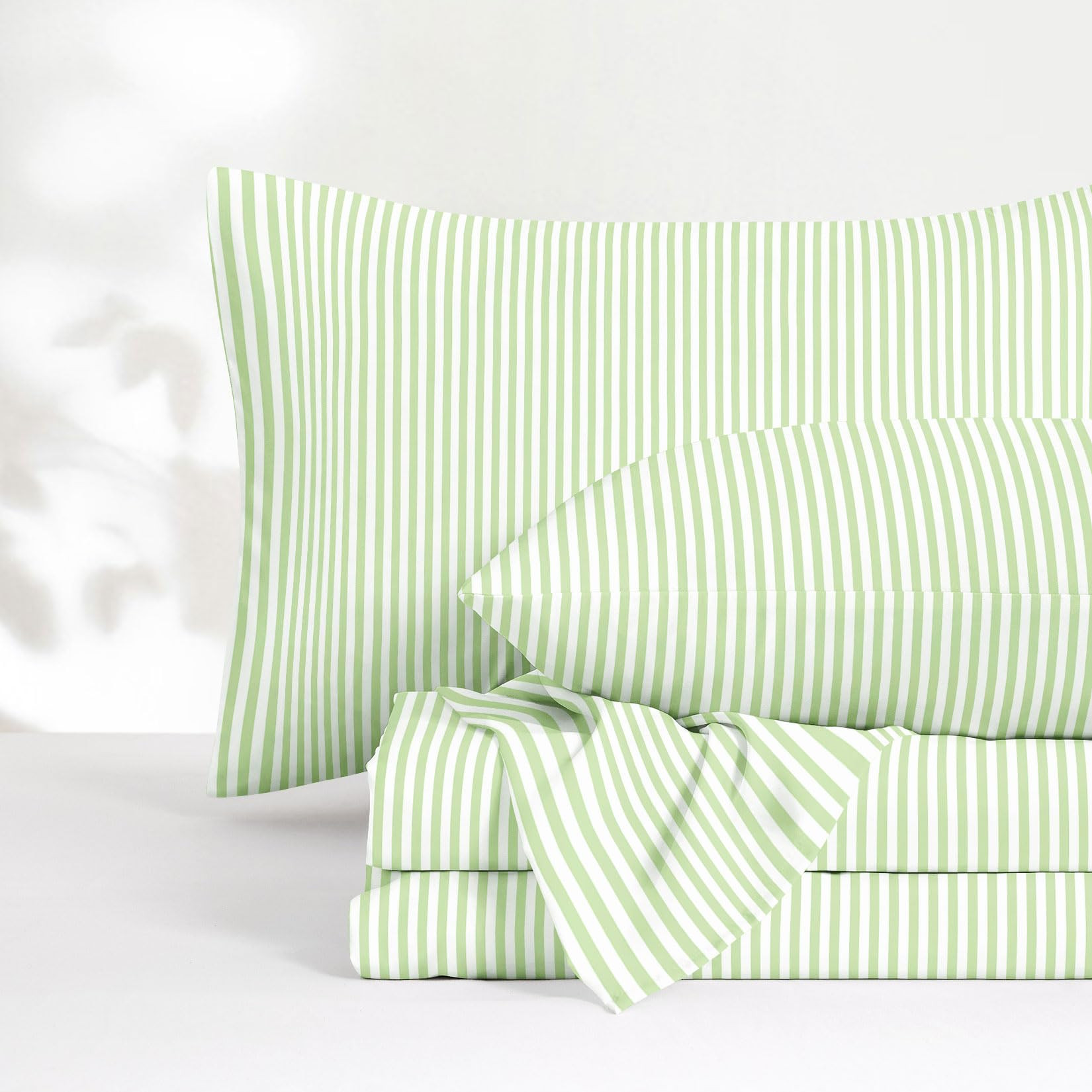 Wake In Cloud - Striped Bed Sheets, 4-Piece Sheet Set, Ticking Vertical Pin Stripe Modern Farmhou... | Amazon (US)