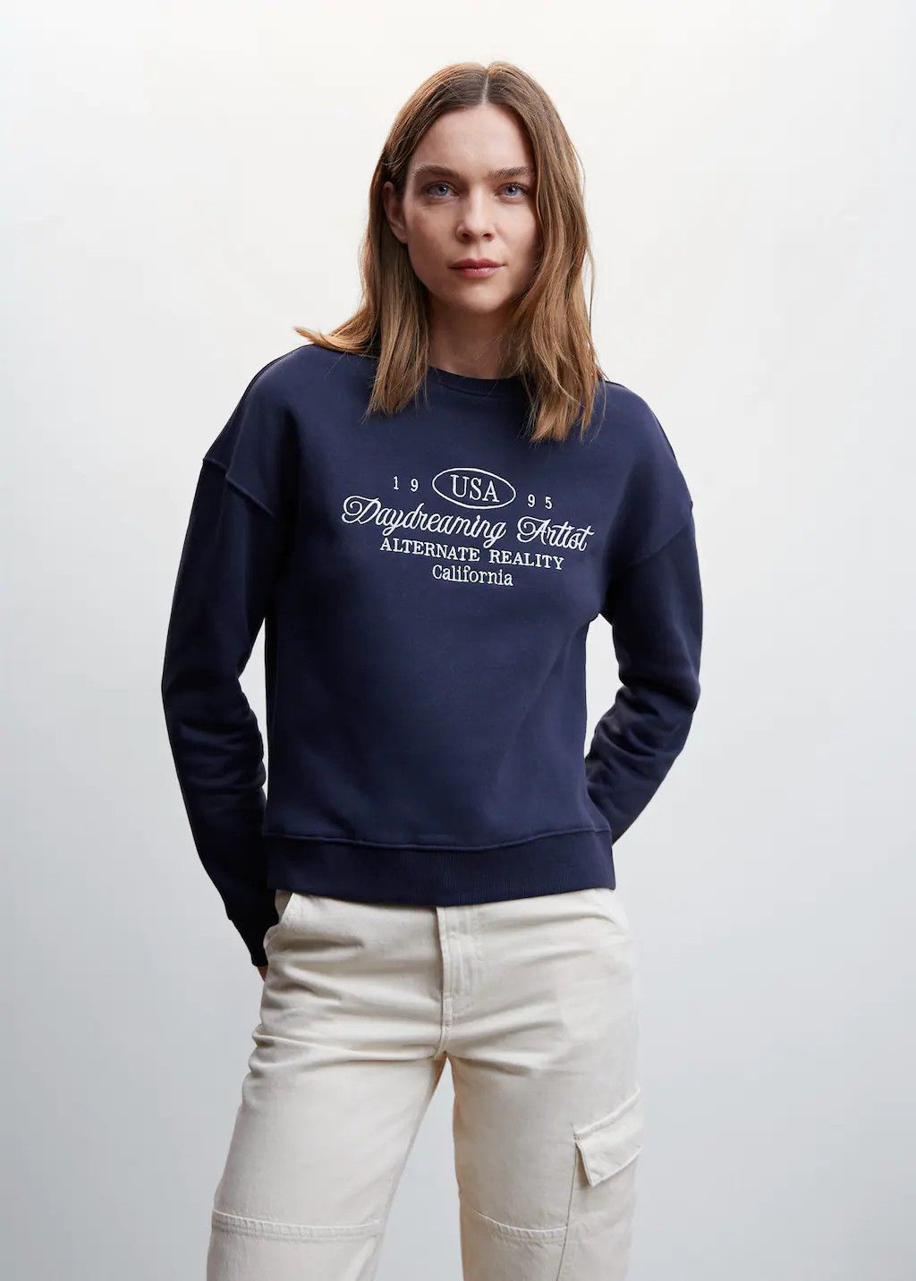 Message cotton sweatshirt | Navy Sweatshirt Outfit | Navy Hoodie Outfit | Spring Break 2023 | MANGO (US)