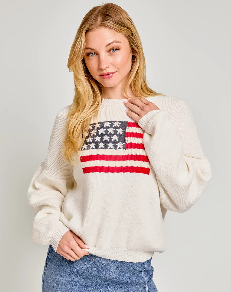 Relaxed Fit Ivory Flag Sweater (100% Cotton) | Carin Rose