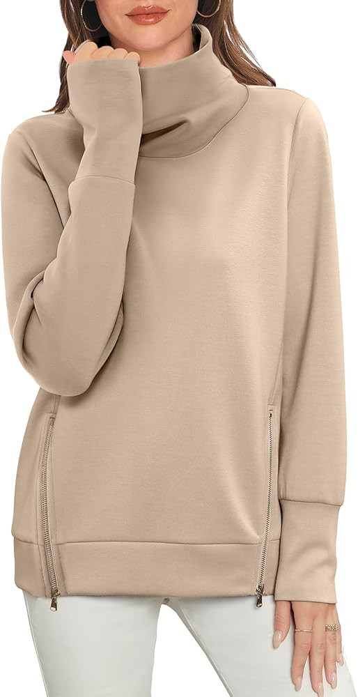 Caracilia Women's Oversized Sweatshirts Turtle Cowl Neck Pullover Hoodies Casual Side Zipper Swea... | Amazon (US)