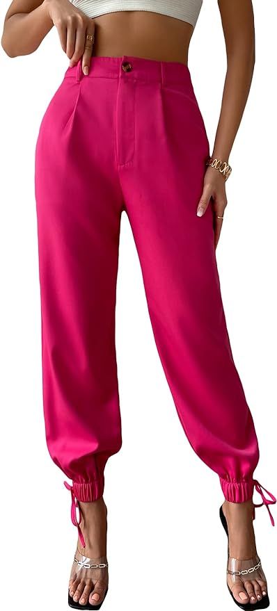Floerns Women's Solid High Waist Workout Pants with Pocket | Amazon (US)