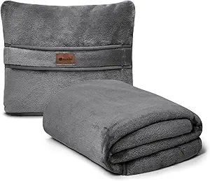 Travel Blanket Pillow Throw Fleece - Travel Pillow and Blanket Set for Airplane Fluffy Fuzzy Soft... | Amazon (US)