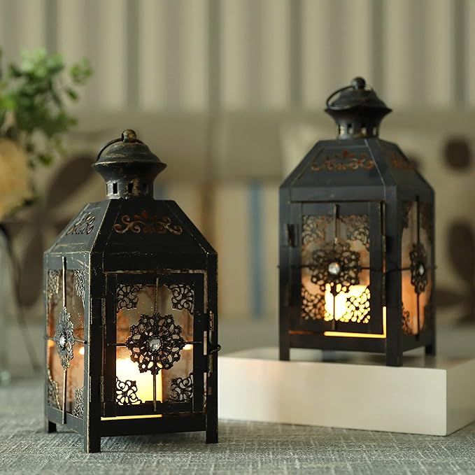 JHY DESIGN Set of 2 Decorative Candle Lantern 9.5''High Metal Candle Lantern Vintage Style Hangin... | Amazon (US)