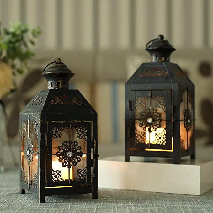 JHY DESIGN Set of 2 Decorative Candle Lantern 9.5''High Metal Candle Lantern Vintage Style Hangin... | Amazon (US)
