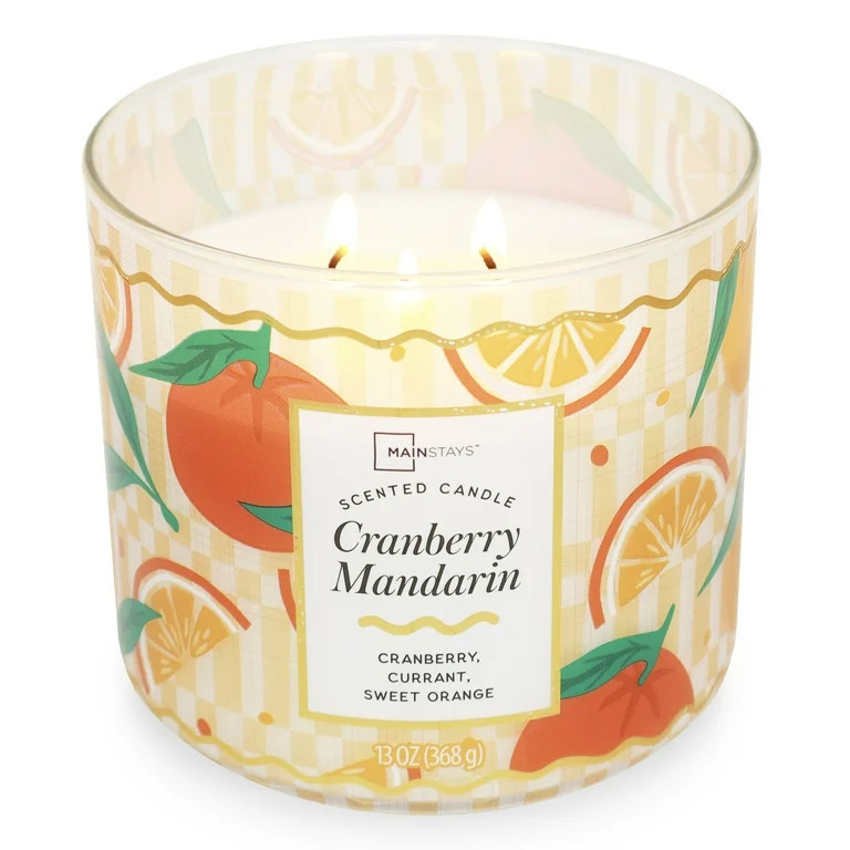 Mainstays Vela Aromática de Arándano Rojo y Mandarina con 3 Mechas y Envoltura Decorativa, 13 O... | Walmart (US)